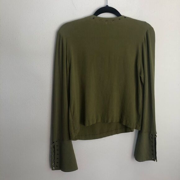 Revolve FREE PEOPLE JUMP TO THE BEAT Tie Neck Stud Detail Bell Sleeve Boho Top - Picture 8 of 12